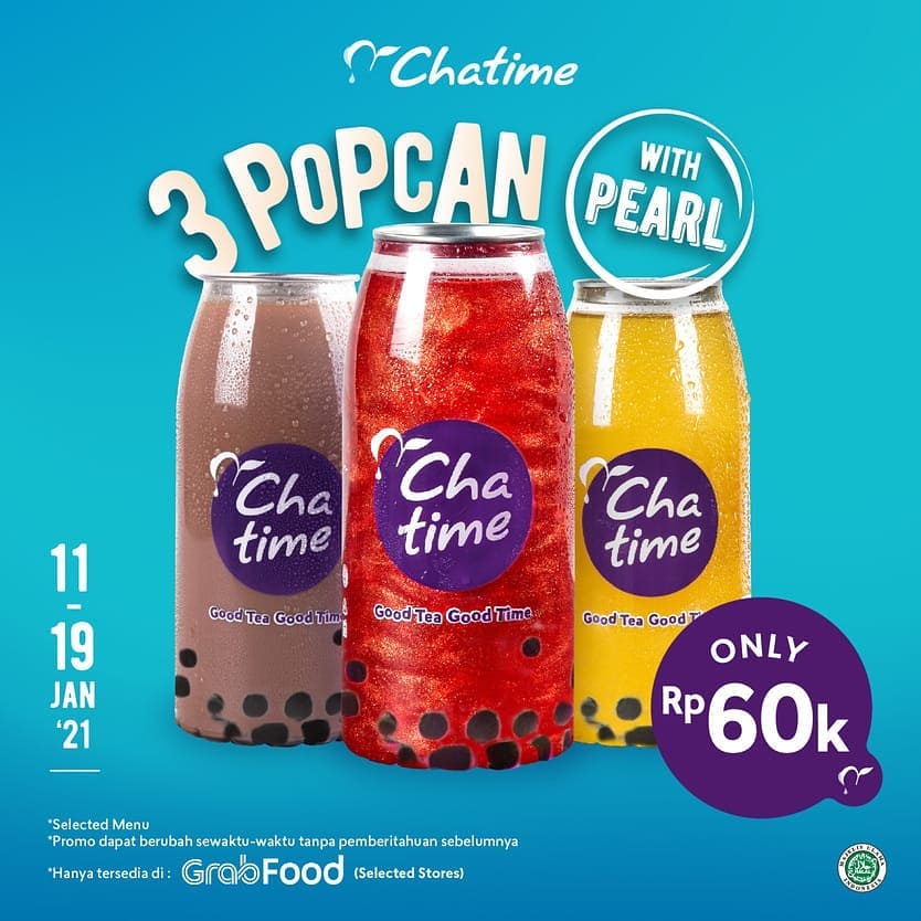 Promo CHATIME TERBARU - BELI 3 CHATIME POPCAN with PEARL cuma Rp. 60.