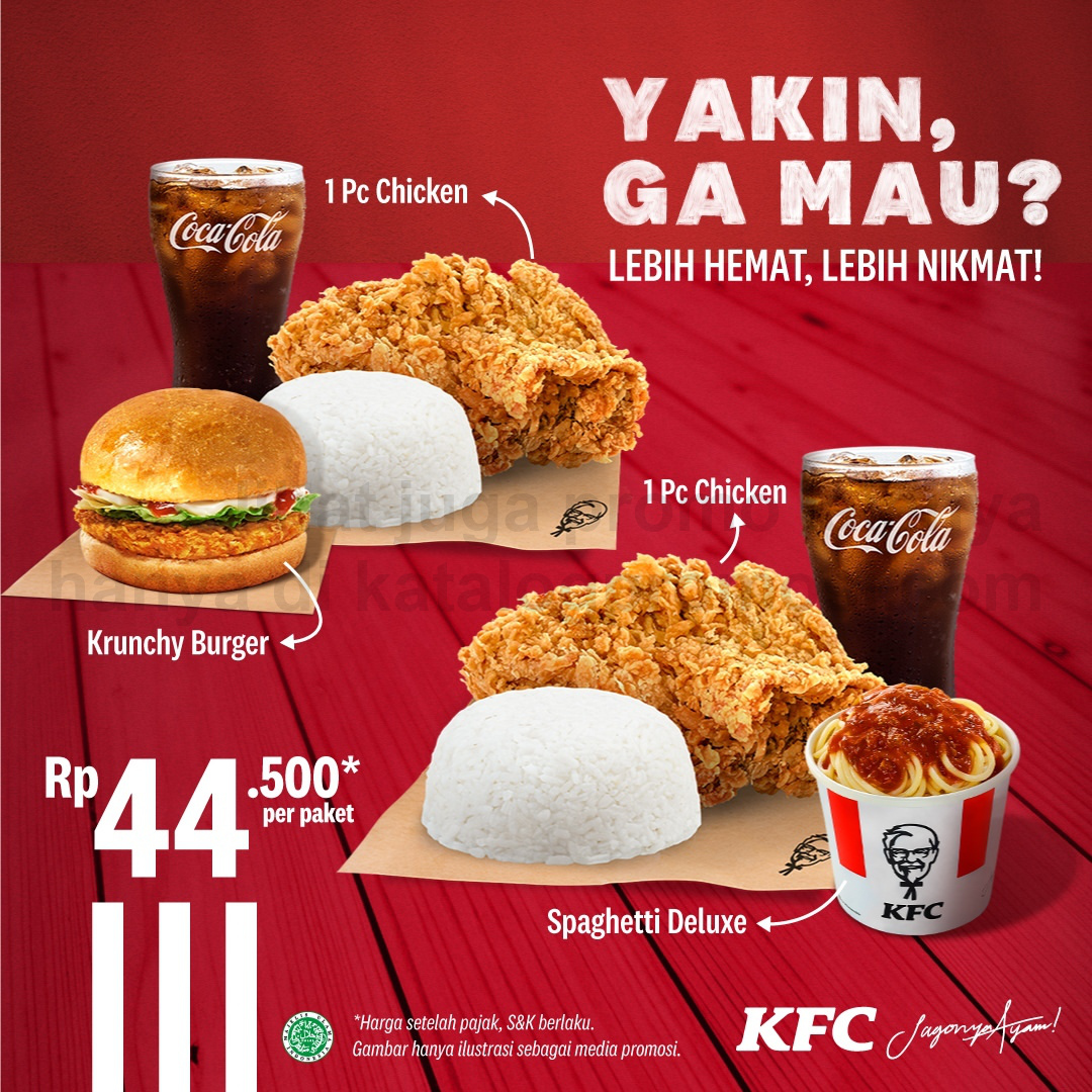 Promo KFC Paket Super Besar 1 + Spaghetti Deluxe / Krunchy Burger hanya 44 ribuan