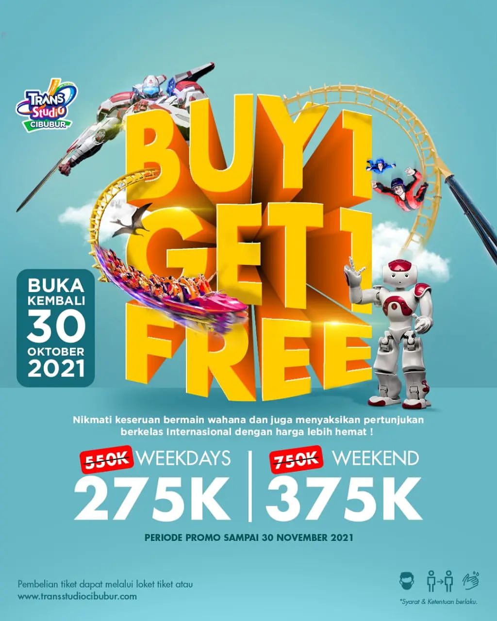 TRANS STUDIO CIBUBUR REOPENING PROMO - BELI 1 GRATIS 1 untuk TIKET MASUK