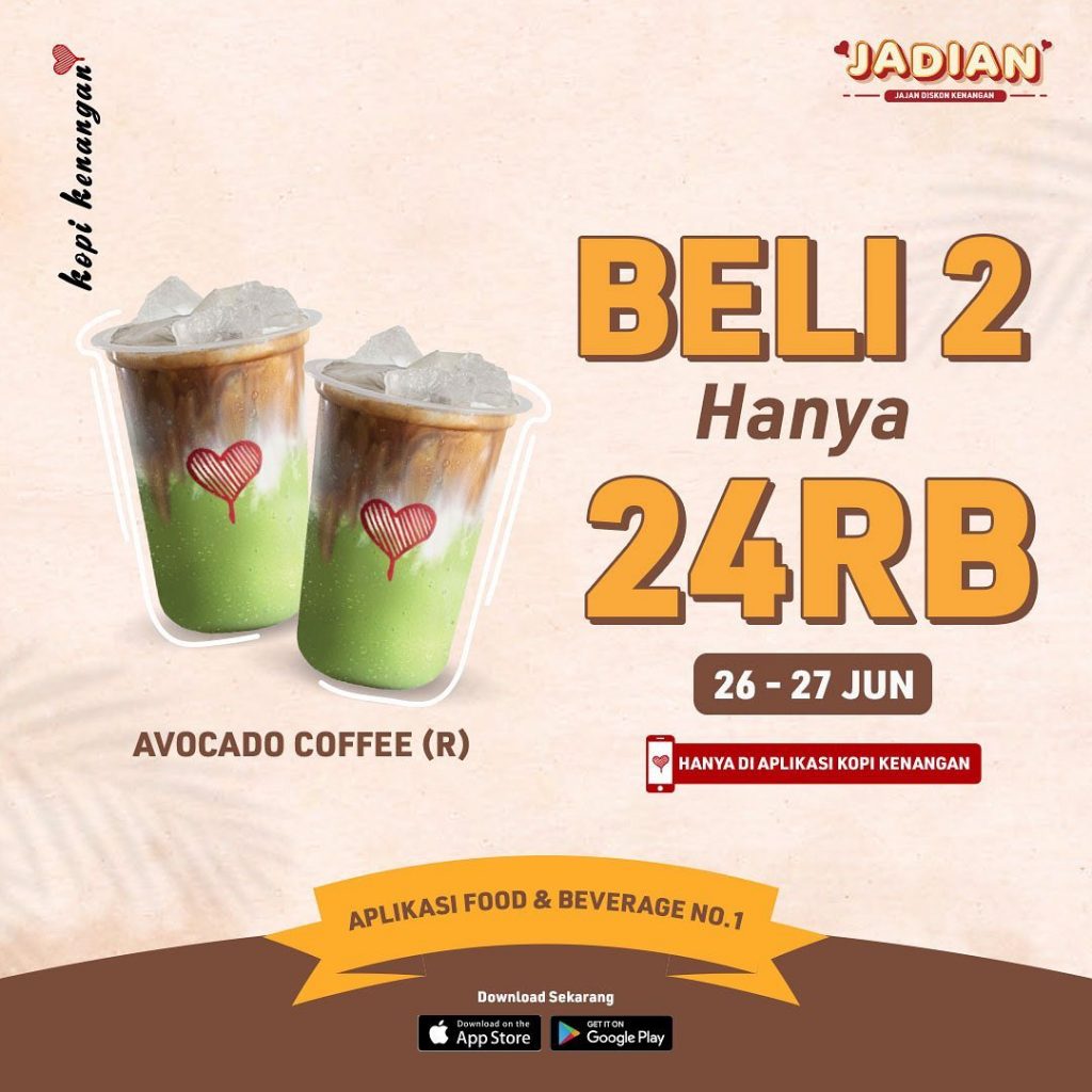 Promo KOPI KENANGAN Beli 2 Avocado Coffee ukuran Regular Hanya Rp. 24.