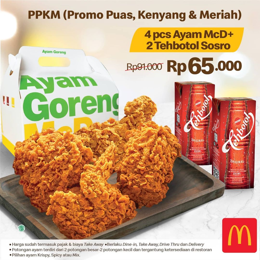 Promo MCDONALDS Promo Puas Kenyang dan Meriah - Paket 4 Ayam McD dan 2 Tehbotol Kotak hanya Rp 65.000