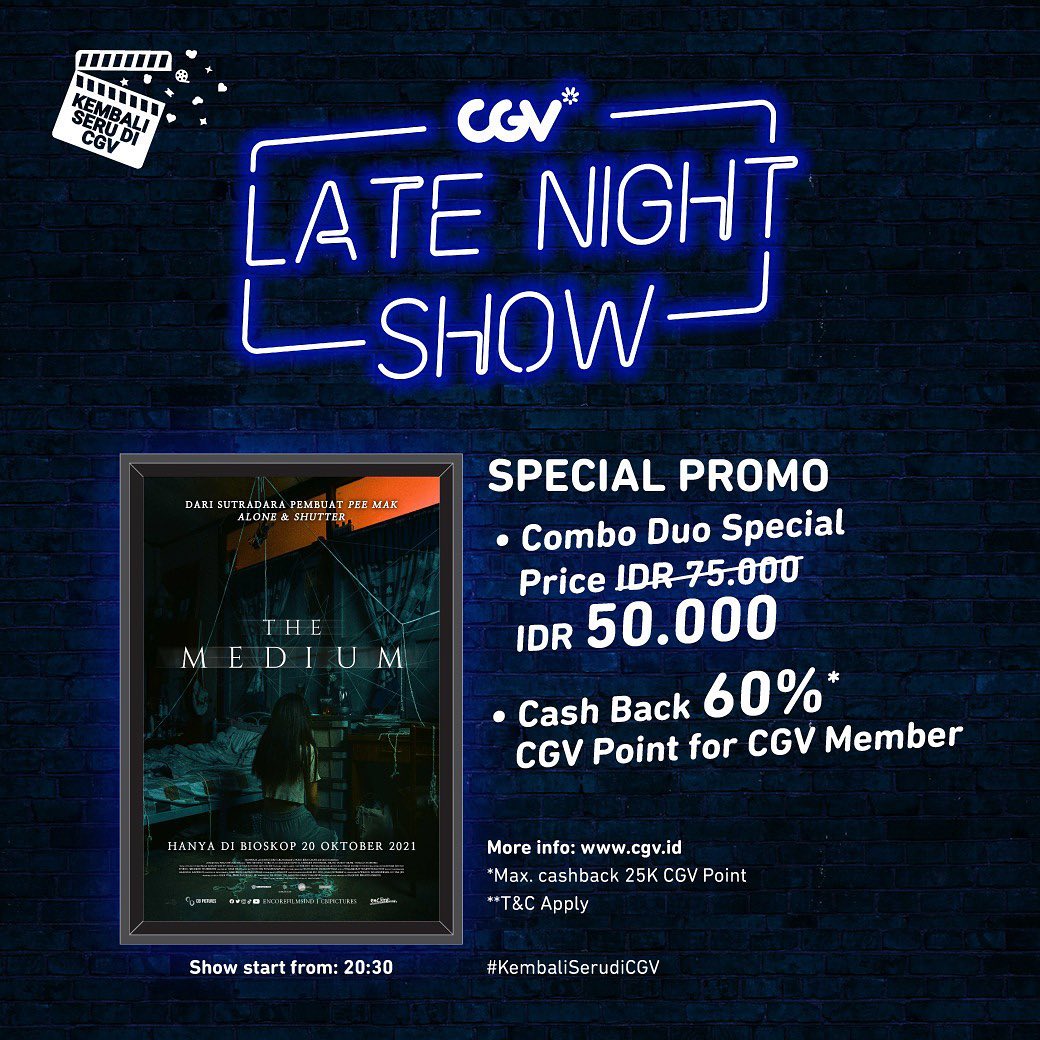 Promo CGV LATE NIGHT SHOW IS BACK! Dapatkan  SPECIAL PRICE COMBO DUO dan CASHBACK 60% CGV Points