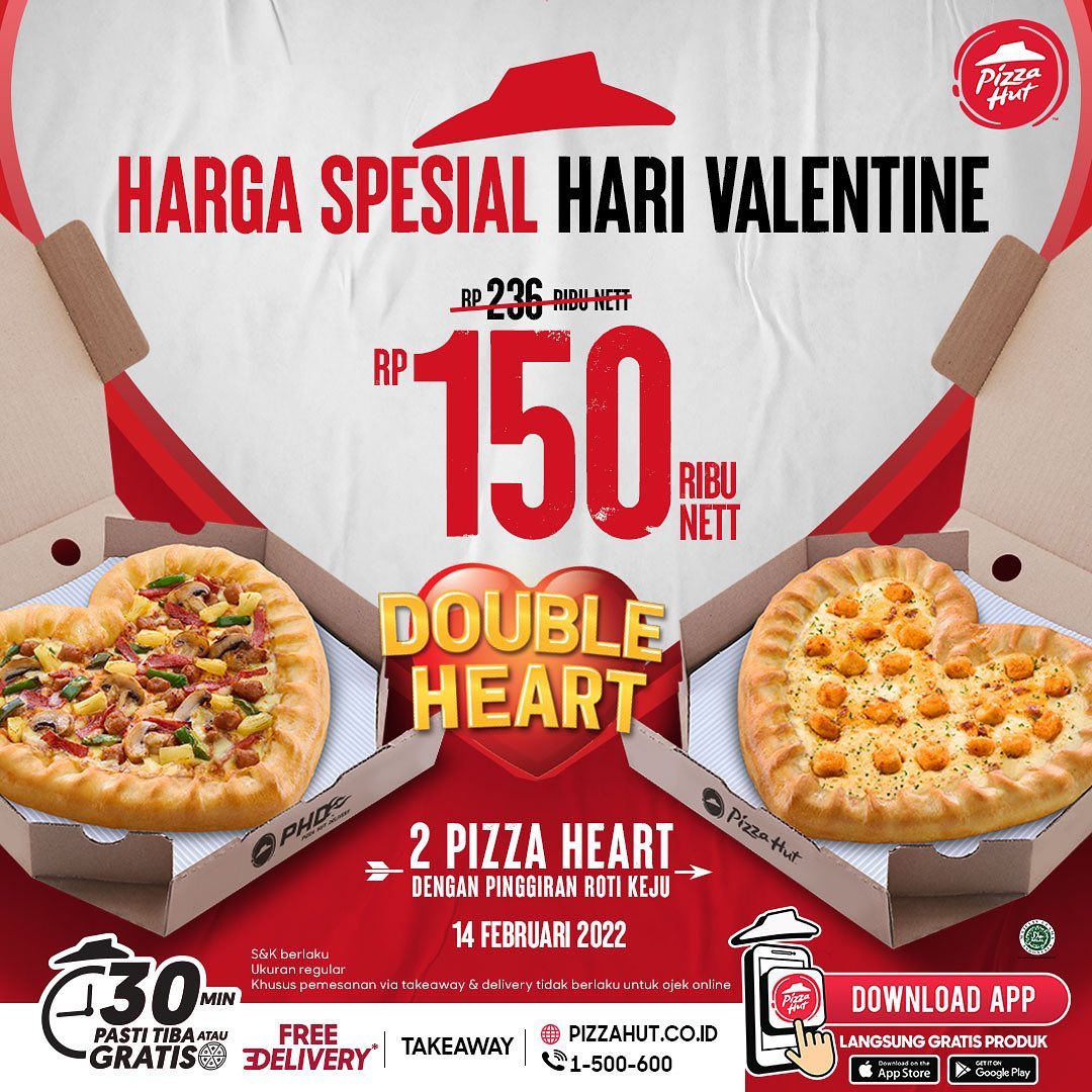 Promo PIZZA HUT SPESIAL HARI VALENTINE - Beli 2 Pizza Heart cuma Rp150ribu aja
