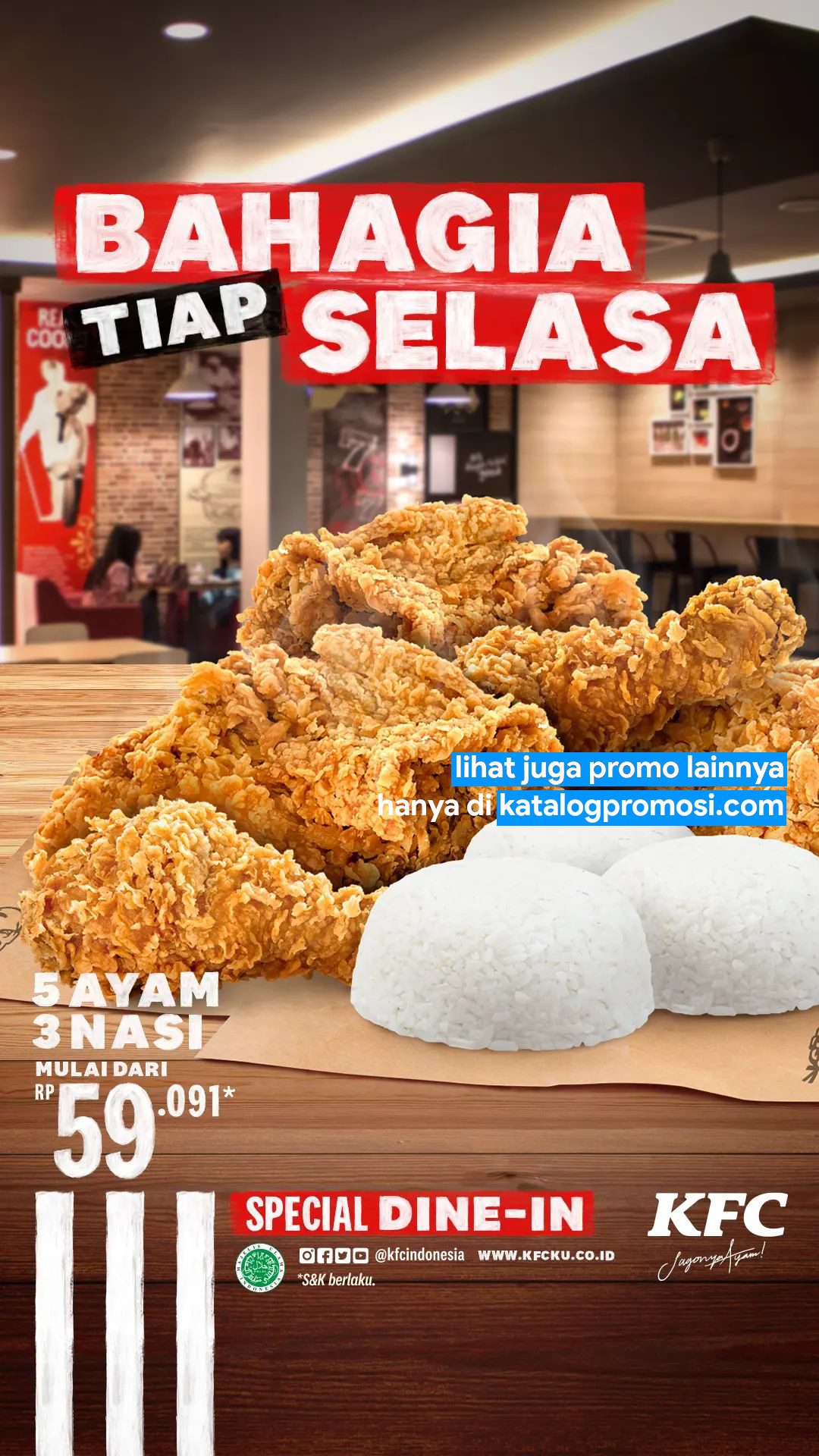 Promo KFC Terbaru - Bahagia Tiap Selasa ! Paket 5 Ayam + 3 Nasi mulai Rp. 59.091