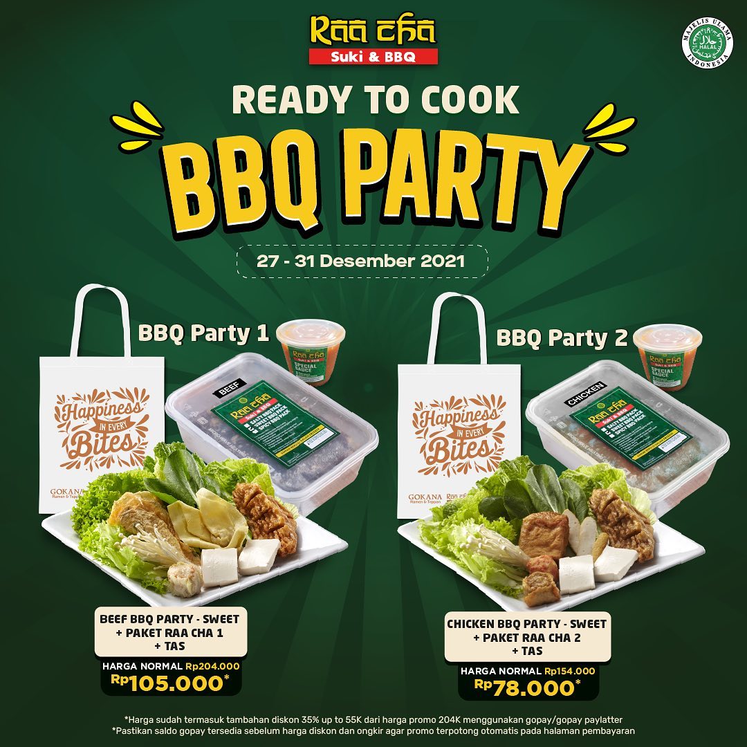 Promo RAA CHA SUKI PAKET READY TO COOK BBQ Party khusus pemesanan via GOFOOD* berlaku mulai tanggal 27-31 DESEMBER 2021