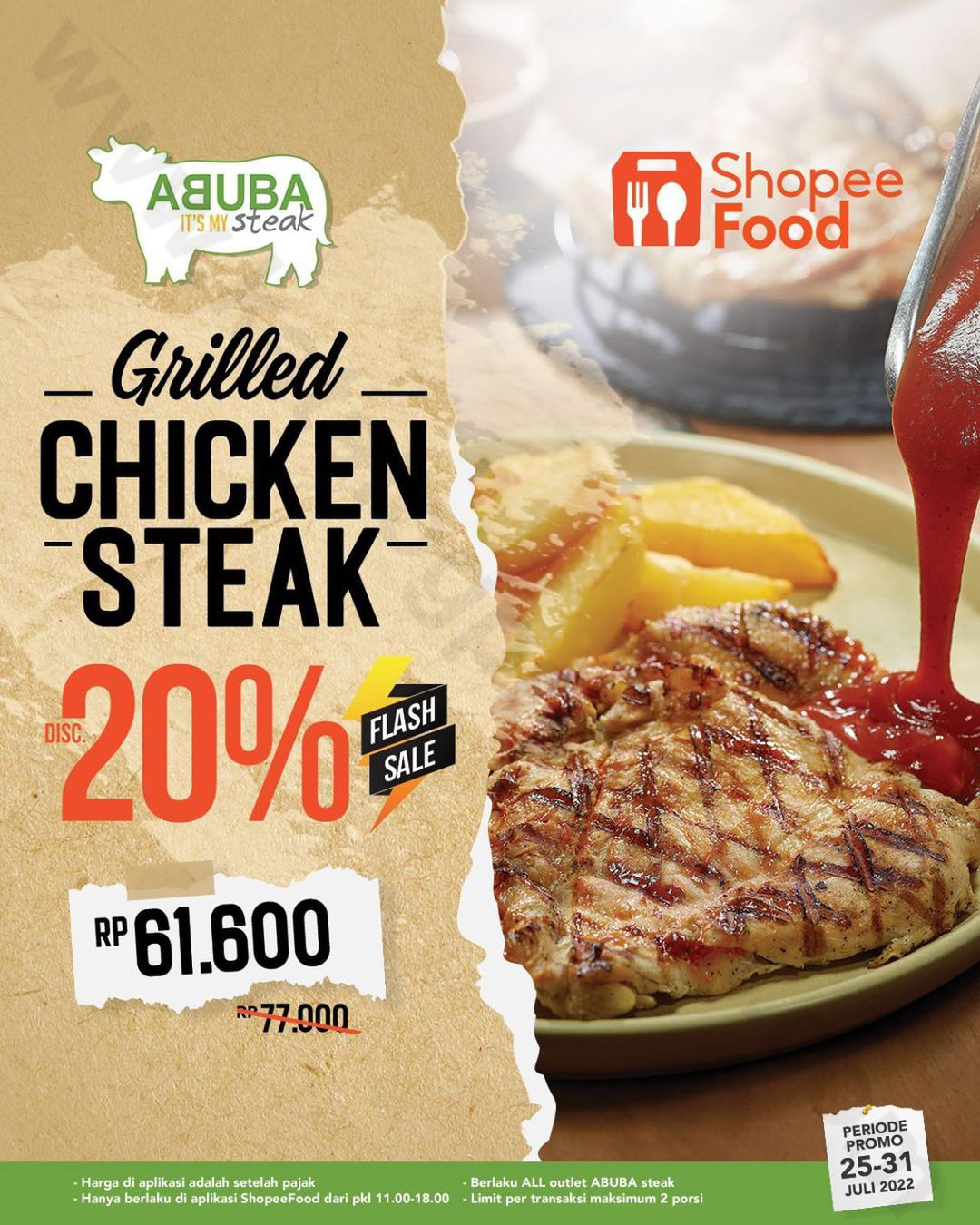 ABUBA STEAK Promo FLASH SALE - Diskon 20% untuk Pembelian Grilled