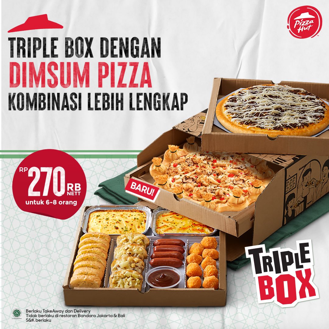 PIZZA HUT Promo Triple Box DIMSUM PIZZA - Hanya Rp 270 Ribu Untuk 6 - 8 Orang