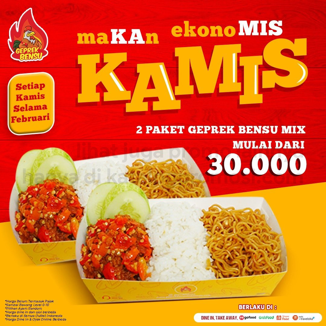 Promo GEPREK BENSU Kamis ( Makan Ekonomis ) – Paket 2 Geprek Bensu Mix mulai dari Rp. 30.000