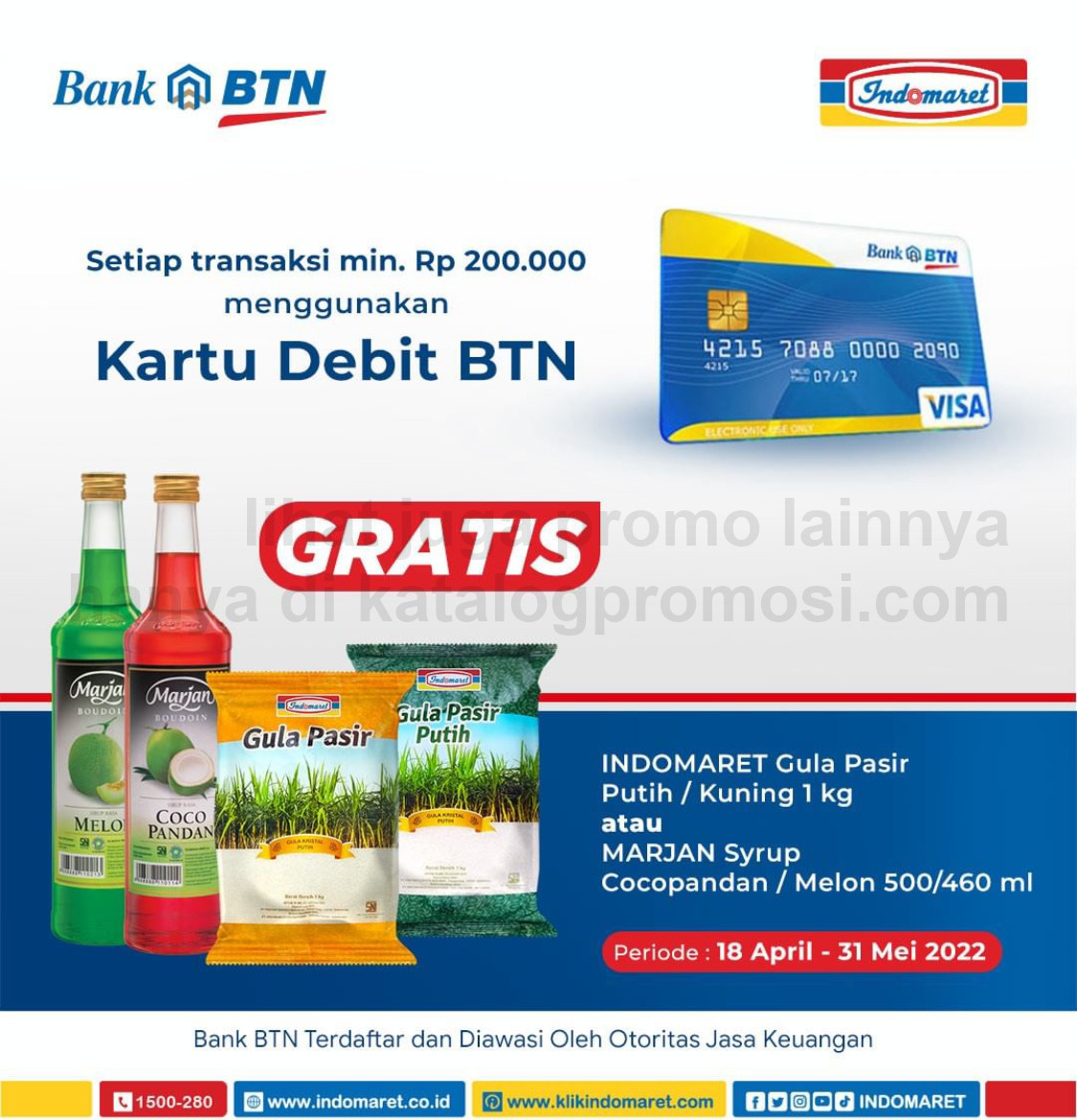 INDOMARET Promo GRATIS produk Syrup atau Gula Pasir setiap transaksi dengan Kartu Debit BTN