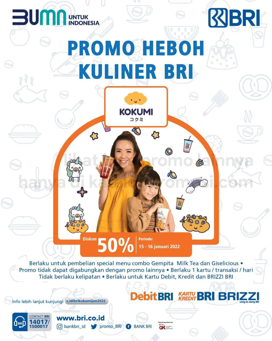 Promo KOKUMI Heboh Kuliner BRI! Diskon 50% untuk pembelian Bundling Giselicious dan Gempita Milk Tea dengan KARTU BRI