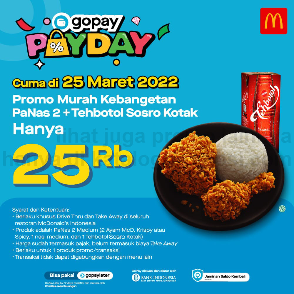 Promo MCD GOPAY PAYDAY MCDONALDS - Beli PaNas 2 + Teh Botol Kotak cuma Rp. 25.000