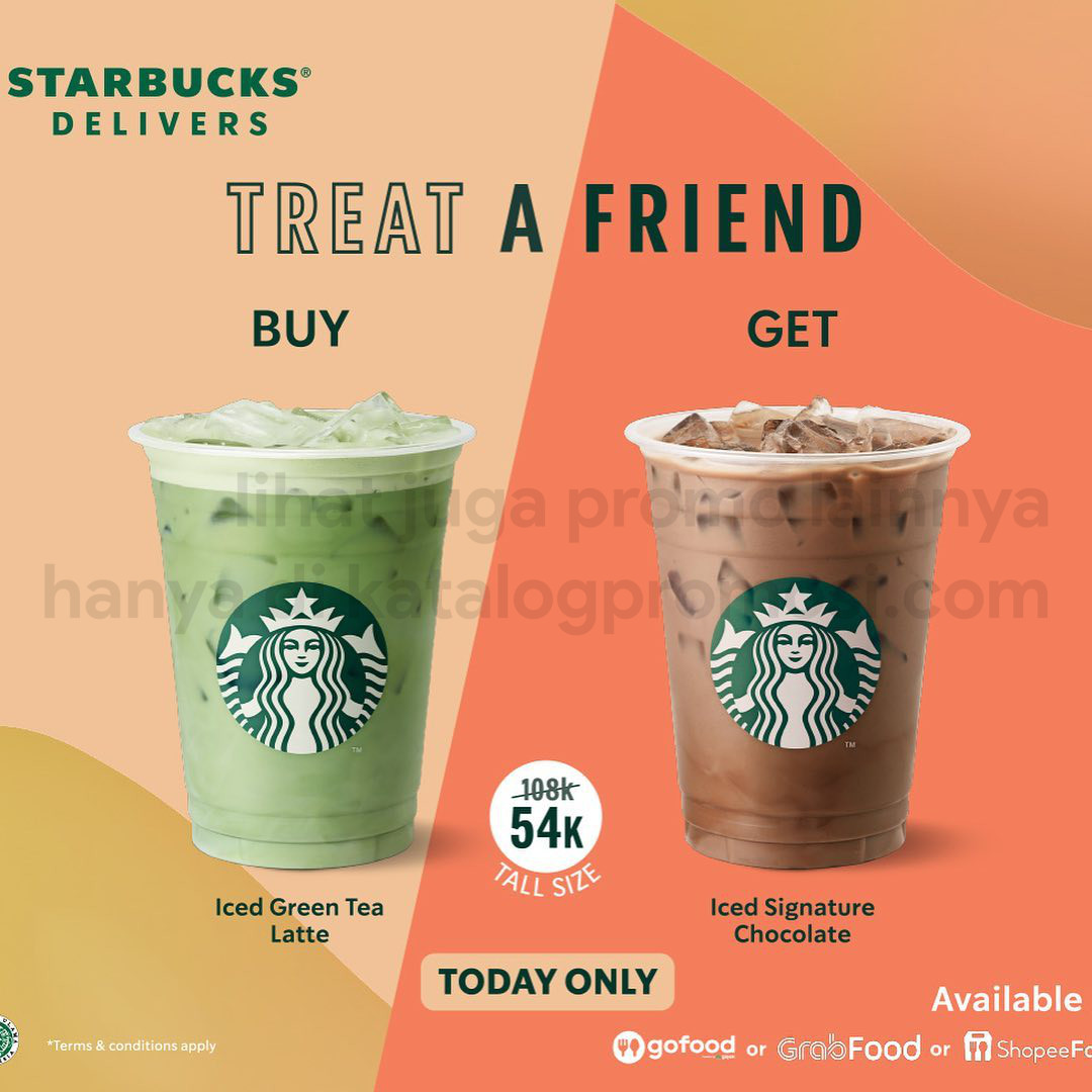 Promo STARBUCKS TREAT A FRIEND - BELI 1 GRATIS 1! Paket 2 minuman Starbucks mulai Rp. 54ribuan aja