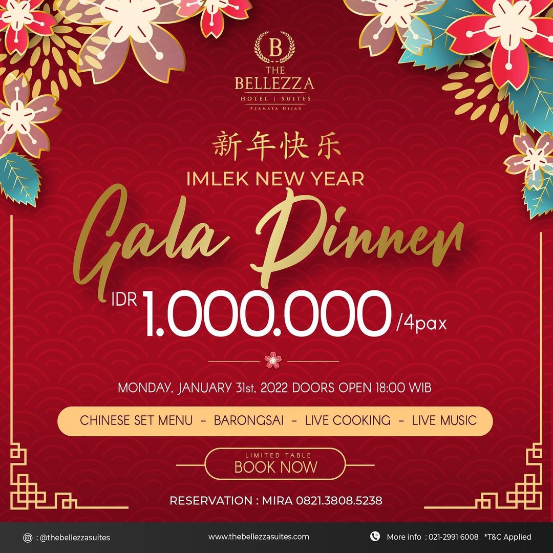 Promo The Bellezza Hotel | Suites Imlek Gala Diner  - Harga Spesial Rp. 1.000.000 / 4pax