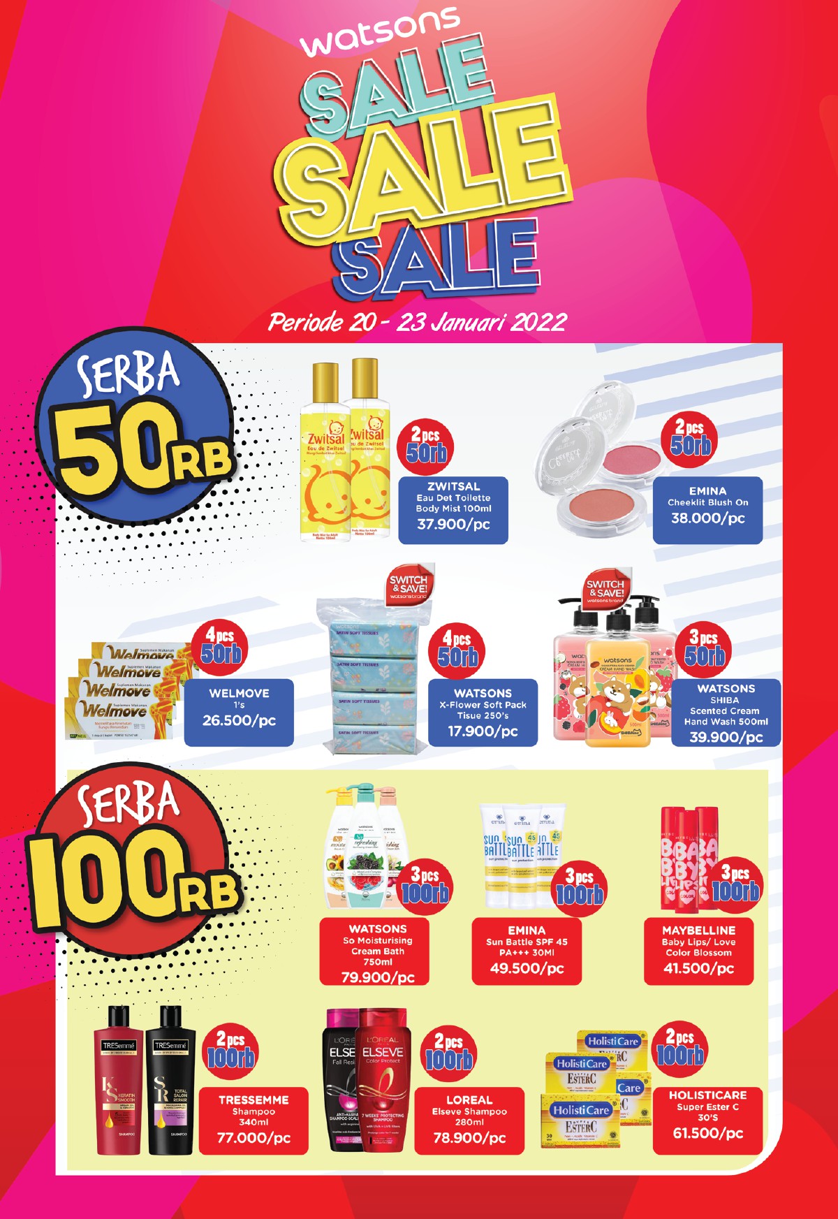 Promo WATSONS WEEKEND SALE up to 50% off - periode 20-23 JANUARI 2022