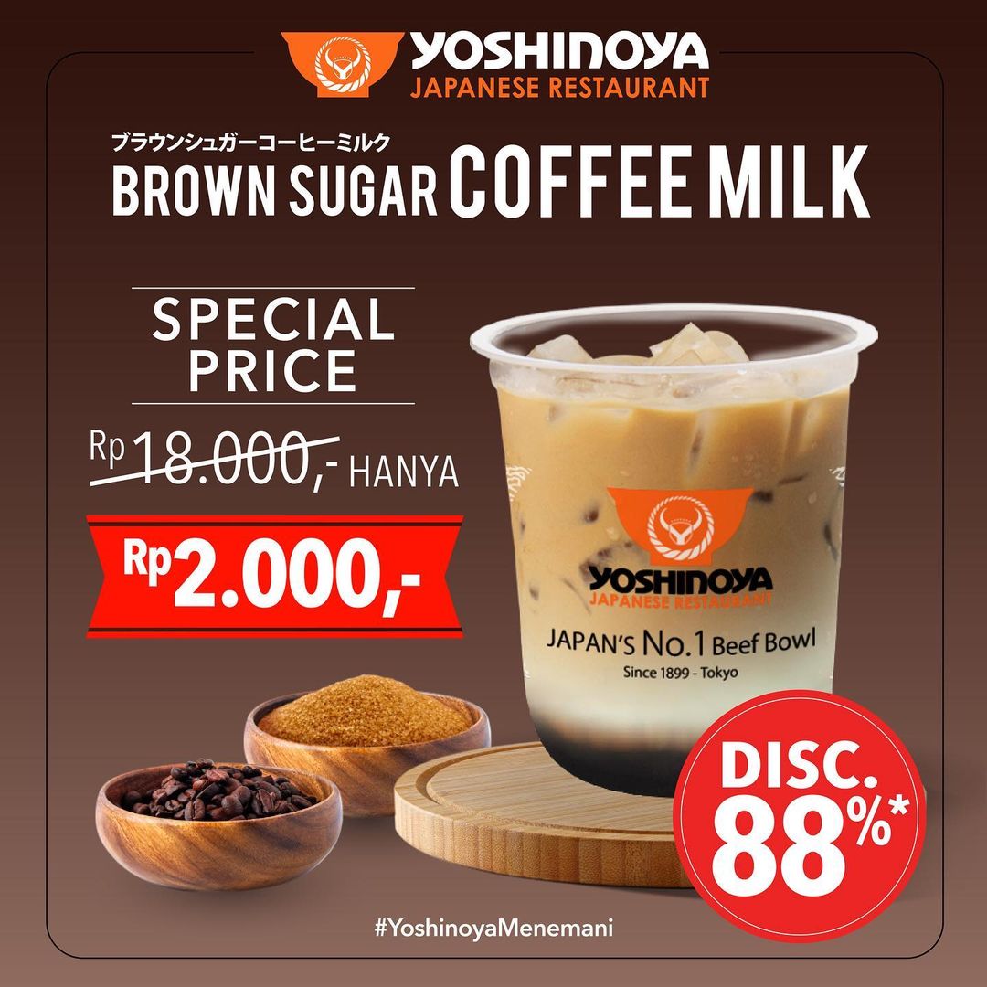 Promo YOSHINOYA Harga Spesial Brown Sugar Coffee Milk cuma Rp. 2.000 KHUSUS OUTLET SURABAYA