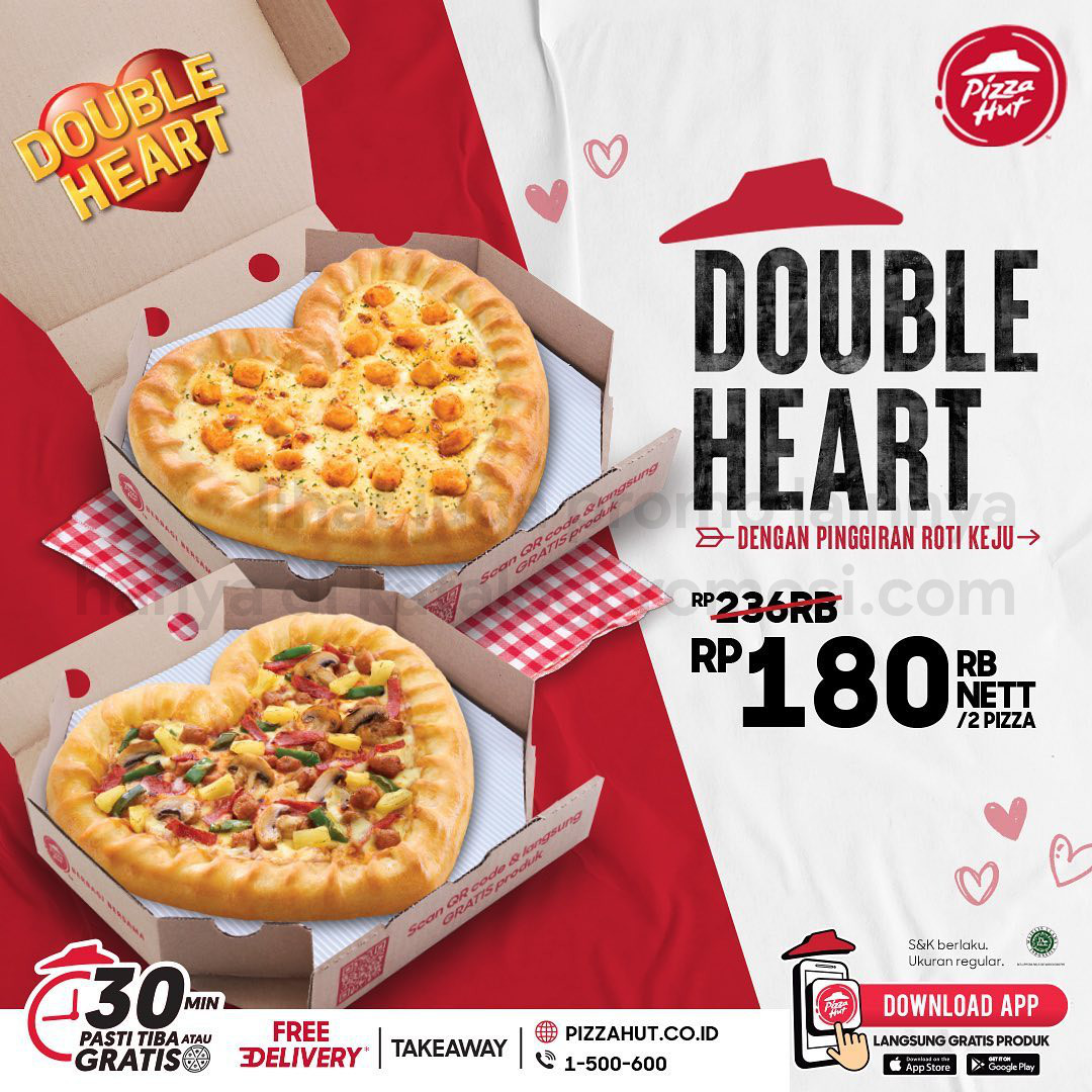 Promo PIZZA HUT Double Heart - Beli 2 Pizza Heart cuma Rp. 180.000