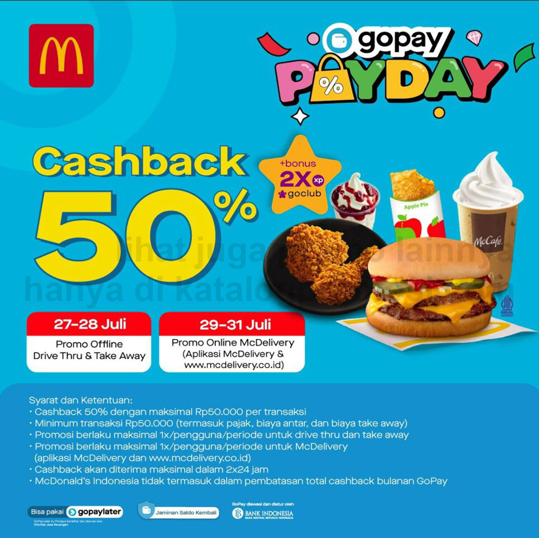 PROMO MCDONALDS GOPAY PAYDAY - CASHBACK 50% untuk transaksi pemesanan pakai GOPAY
