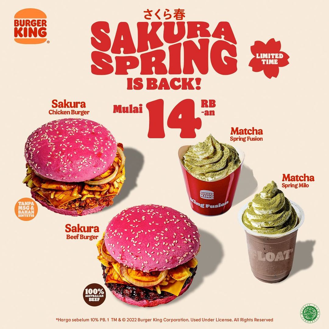 PROMO BURGER KING Sakura Spring Collection IS BACK!! Harga mulaI Rp 14RIBUAN Hadir kembali mulai tanggal 17 maret 2022
