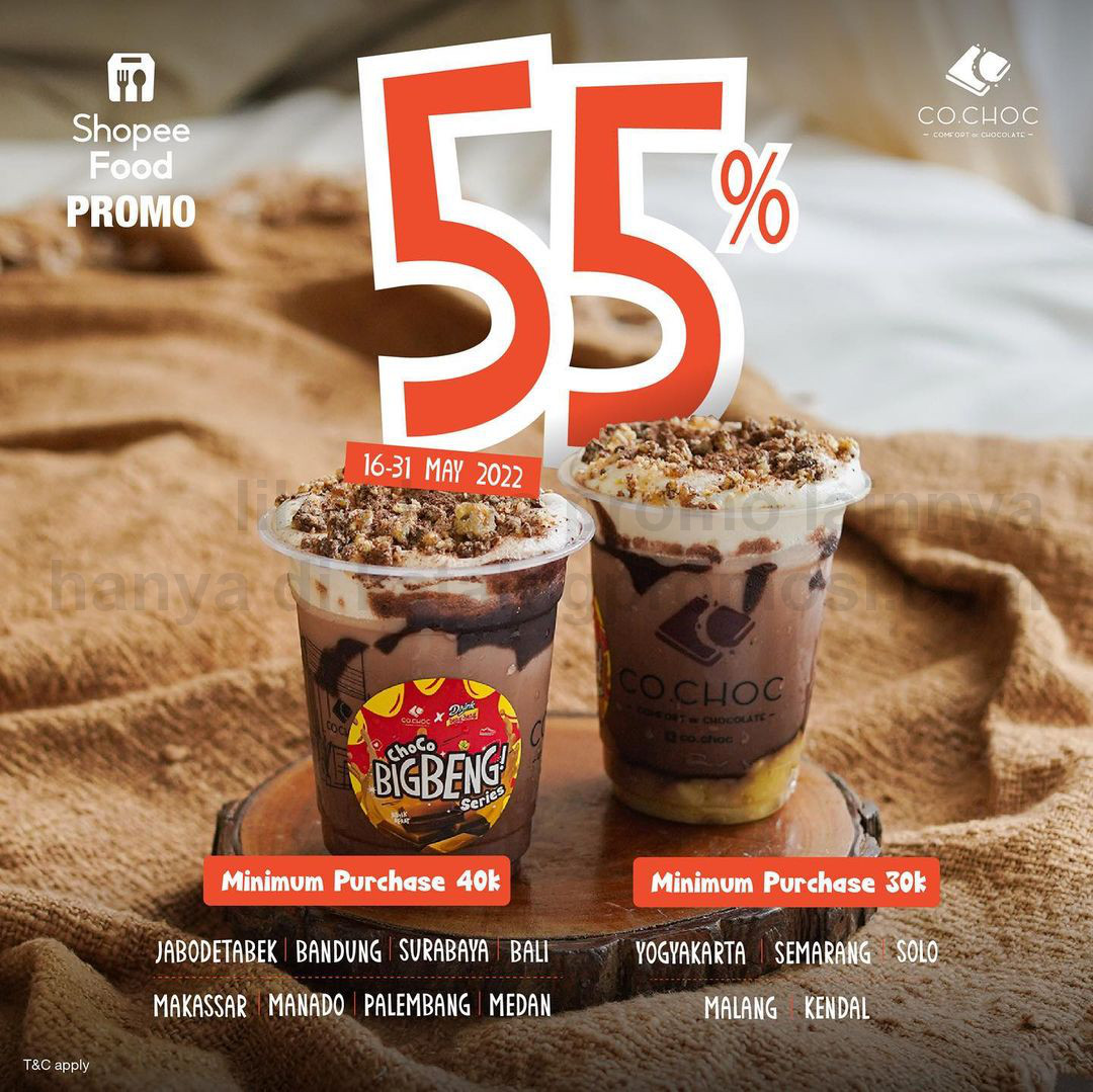 CO.CHOC Promo DISKON 55% khusus pemesanan via SHOPEEFOOD