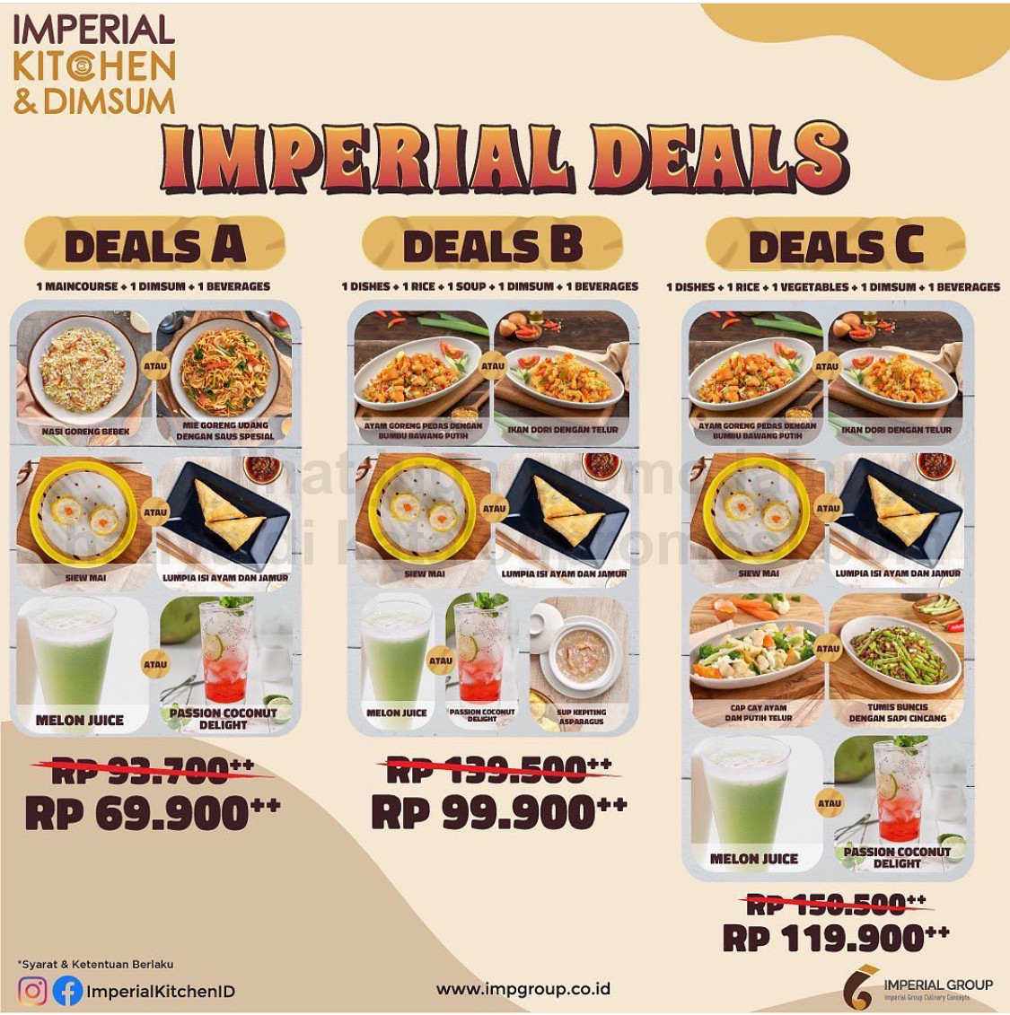 Imperial Kitchen & Dimsum Promo Imperial Deals Paket A, B & C Harga Mulai Dari Rp 69.900++