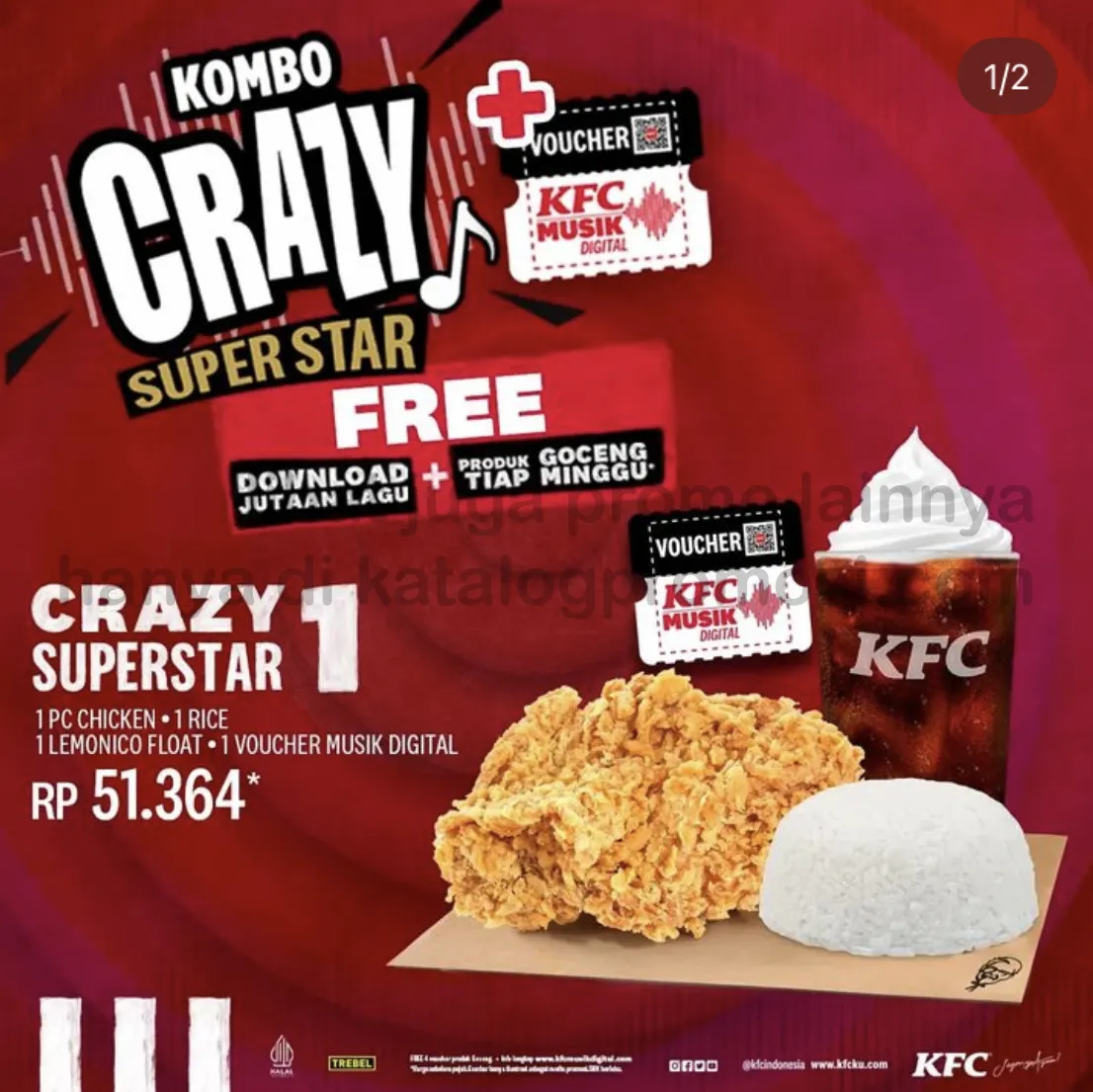 Promo KFC Crazy Super Star mulai Rp. 51RIBUAN GRATIS berlangganan Trebel Music premium