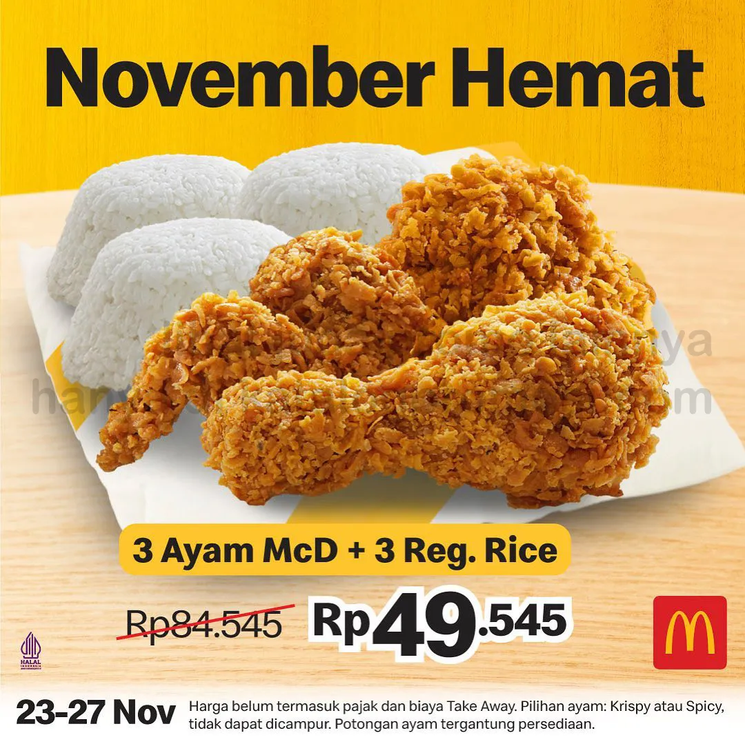 Promo MCDONALDS NOVEMBER HEMAT - Paket 3 Ayam McD dan 3 Nasi hanya Rp 49.545