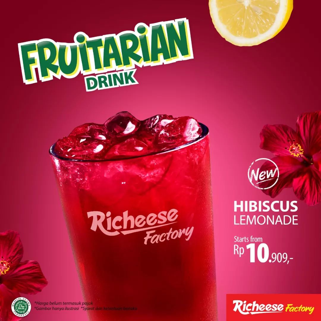 RICHEESE FACTORY Promo FRUITARIAN DRINK - HIBISCUS LEMONADE Start From Rp 10.909,-