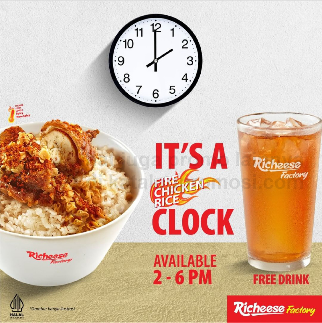 RICHEESE FACTORY Promo Happy Hour – Fire Chicken Rice + FREE DRINK!