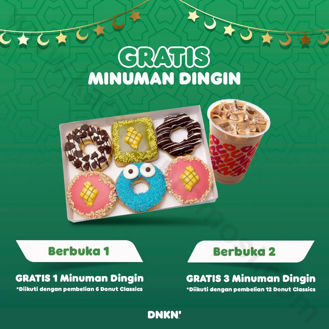 Promo DUNKIN DONUTS GRATIS Minuman Dingin setiap pembelian 6/12 Donut  Classics