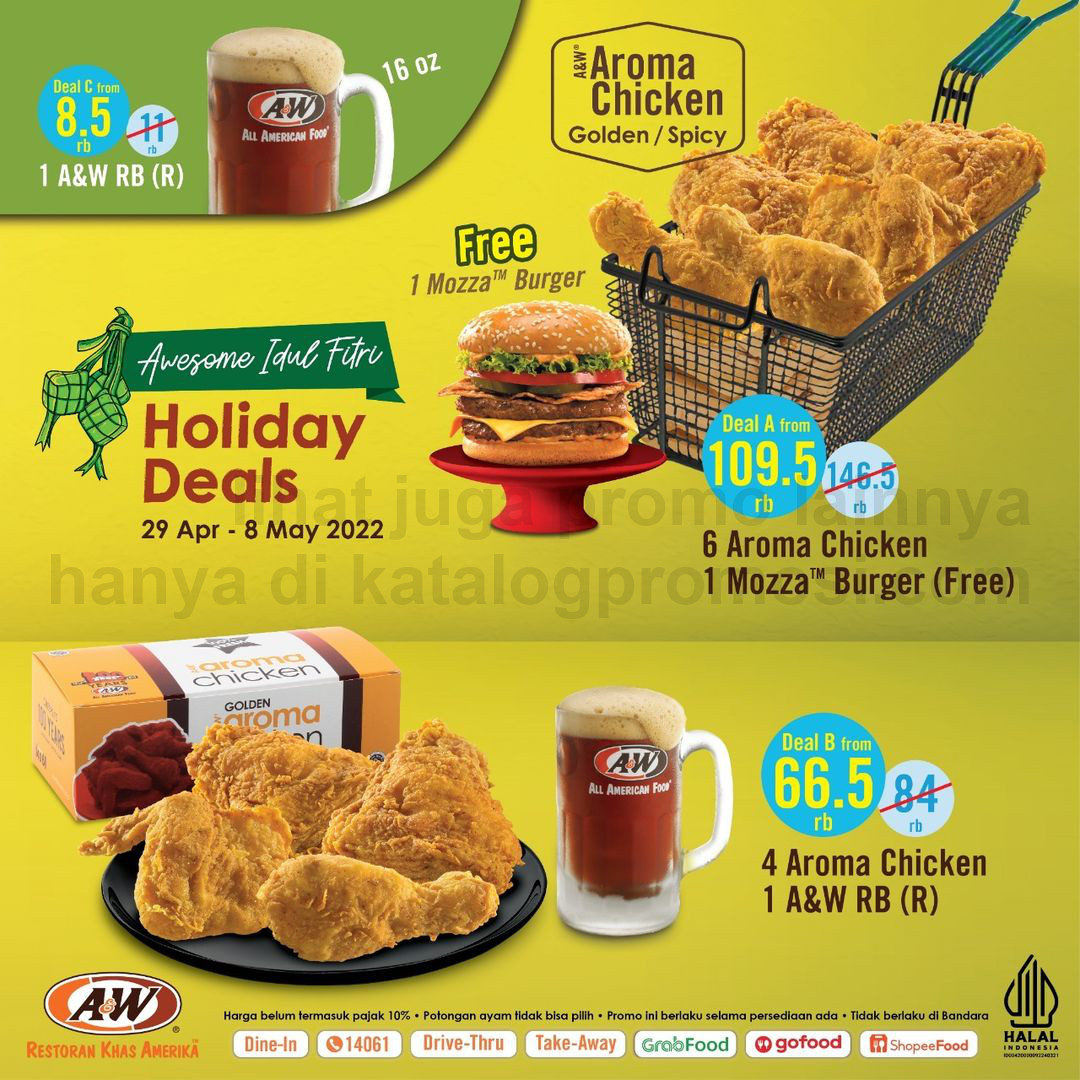 <div>Promo A&W AWESOME IDUL FITRI HOLIDAY DEALS – Paket Aroma Chicken Golden / Spicy Mulai Dari Rp 66.500</div>
