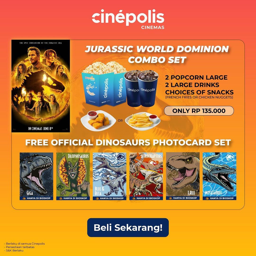 Promo CINEPOLIS JURASSIC WORLD DOMINION COMBO SET - FREE DINOSAURS PHOTOCARD SET