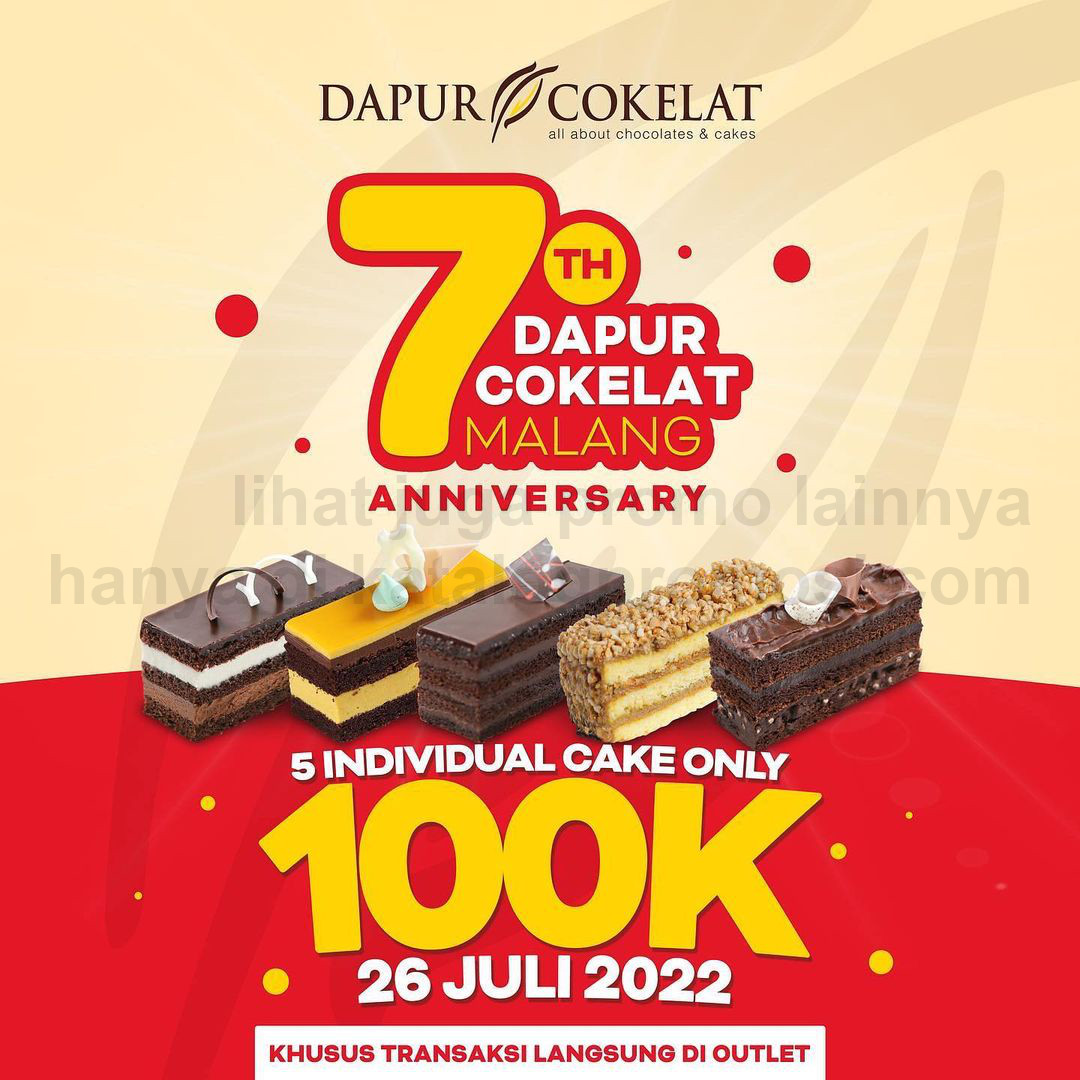 Promo DAPUR COKELAT MALANG ANNIVERSARY SPECIAL - PAKET 5 CAKE INDIVIDUAL cuma Rp. 100.000