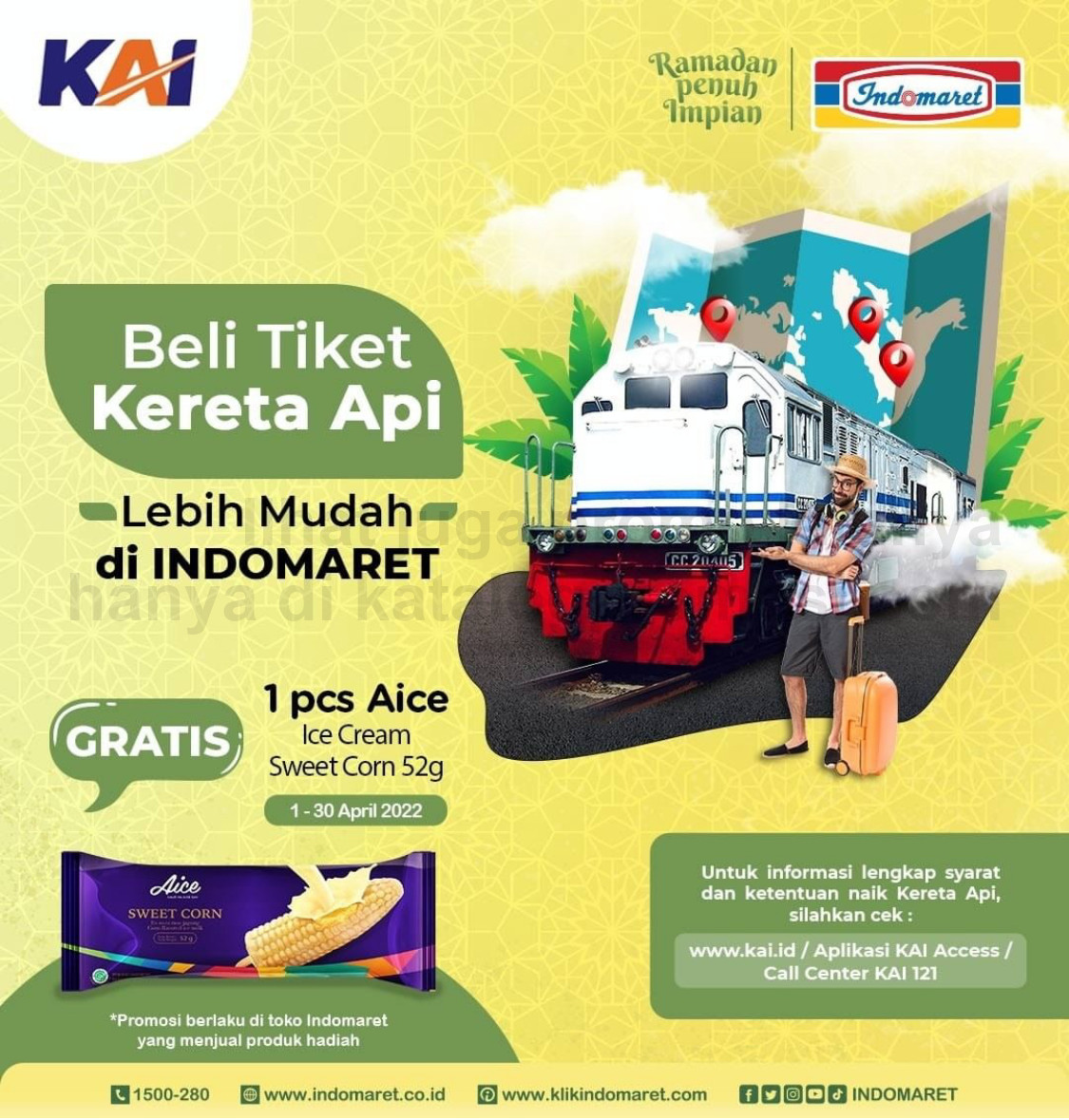 Promo INDOMARET BELI TIKET KERETA API GRATIS 1 pcs AICE Ice Cream Sweet Corn 52 g