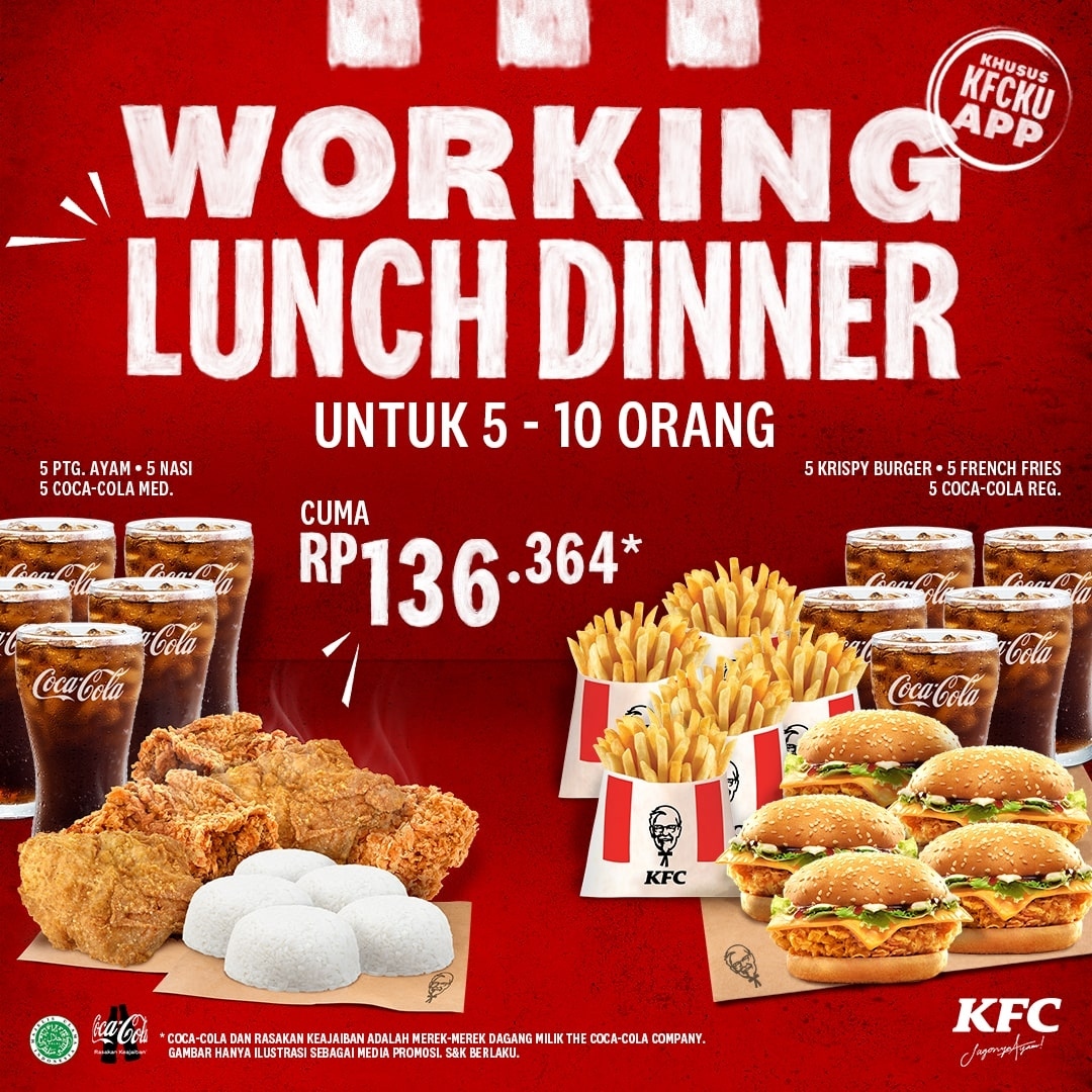Promo KFC Working Lunch Dinner Combo - Pas buat 5-10 orang, harga mulai Rp. 136.364