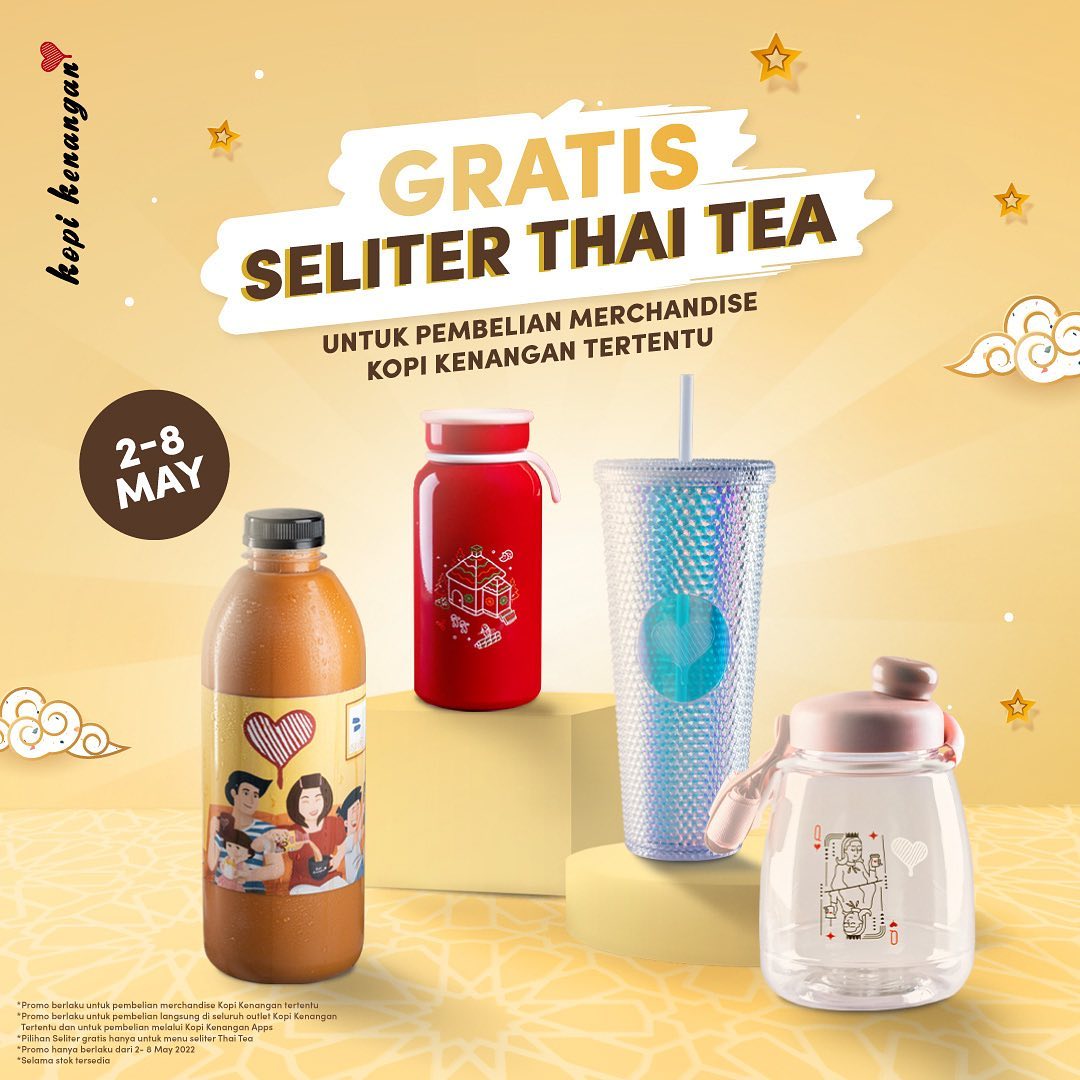 Promo KOPI KENANGAN GRATIS Seliter Thai Tea untuk setiap pembelian Merchandise Kopi Kenangan
