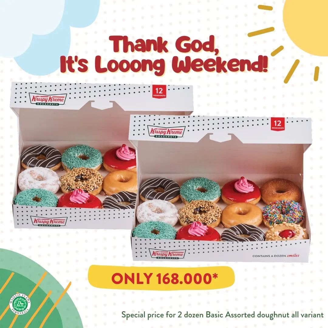 Promo Krispy Kreme Spesial Long Weekend - Beli 2 Lusin Doughuts cuma Rp. 168.000*
