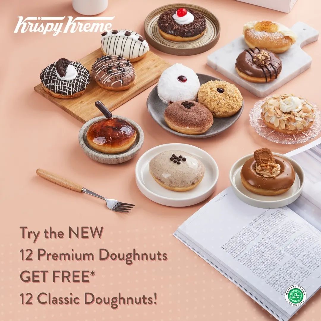 Promo KRISPY KREME Beli 12 pcs PREMIUM Assorted Doughnut FREE 12 pcs Mix Classic doughnut!