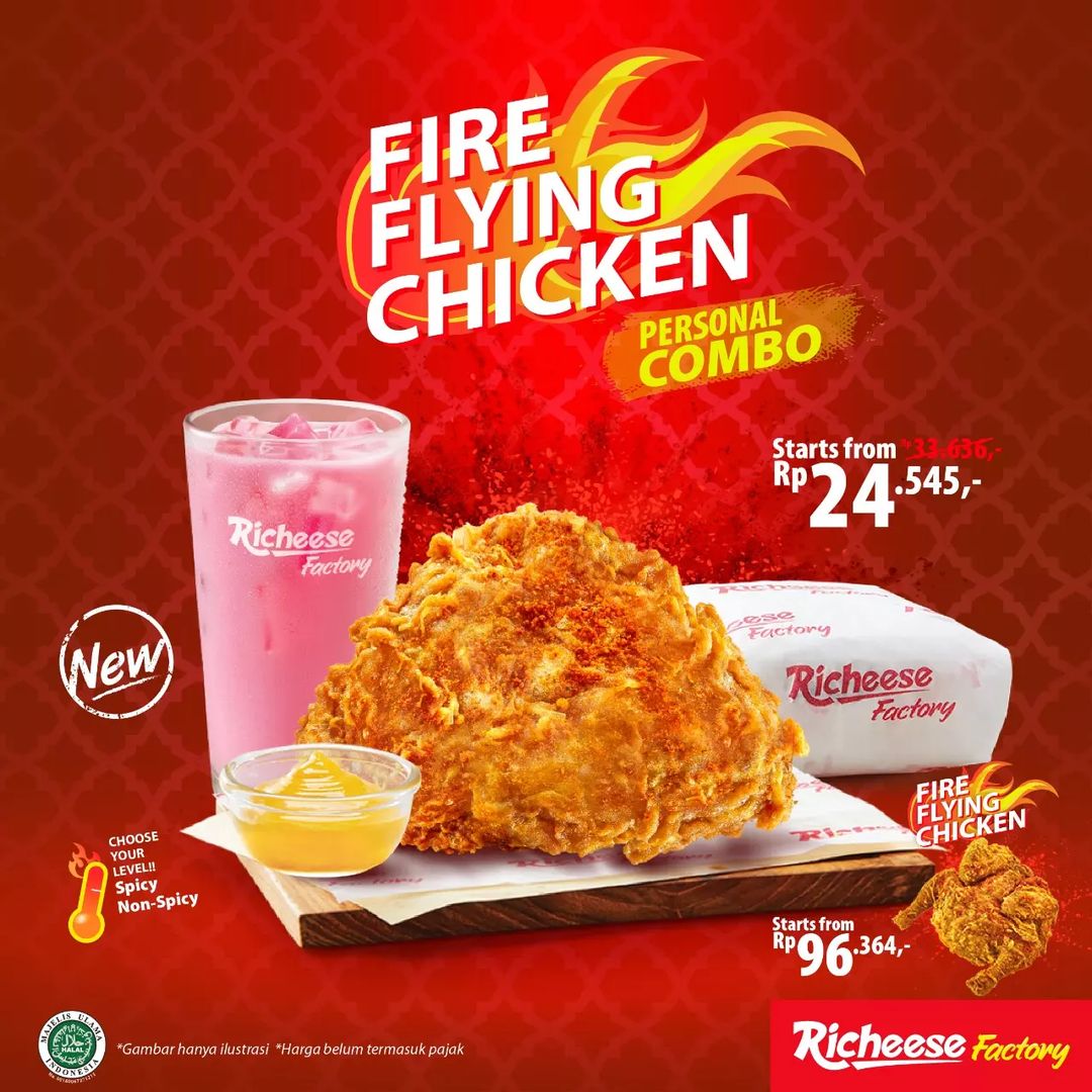 Promo RICHEESE FACTORY Fire Flying Chicken Personal Combo – Harga mulai Rp. 24.545 aja