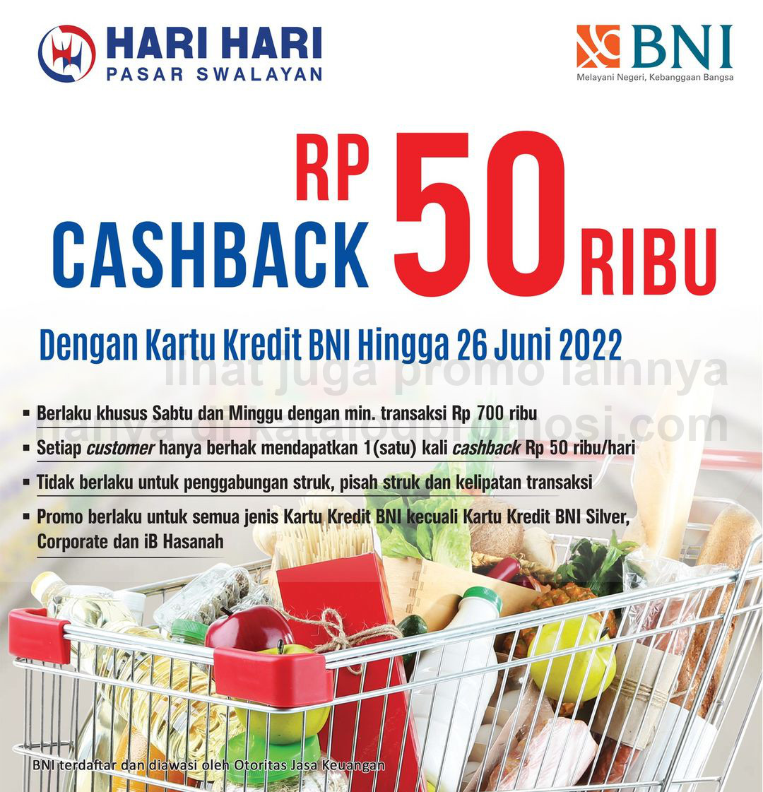 Promo Hari Hari Pasar Swalayan Cashback Rp. 50.000 untuk transaksi dengan Kartu Kredit BNI