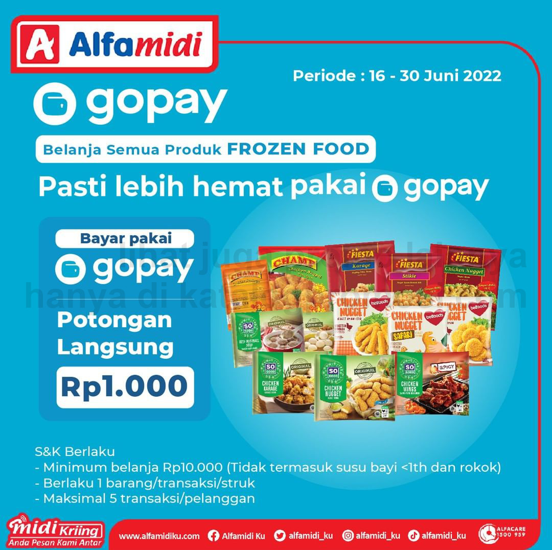Promo ALFAMIDI BELI PRODUK FROZEN FOOD pakai GOPAY dapat potongan langsung Rp. 1.000*