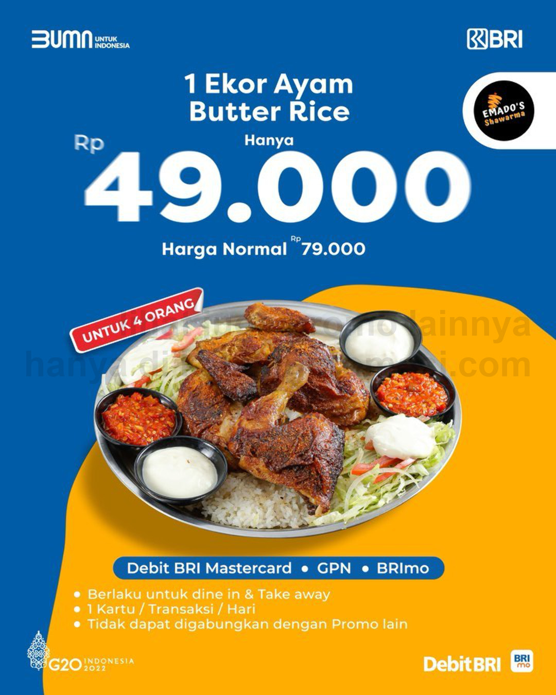 Promo Emado's Shawarma Harga Spesial Ayam Panggang cuma Rp. 49.000,- khusus transaksi dengan Kartu BRI