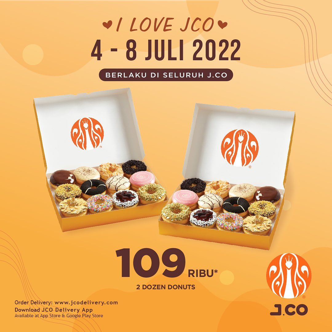 Promo JCO Terbaru - I Love JCo ! Paket 2 Lusin Donuts atau 1 Lusin Donuts + 1 JCOFFEE due+1 JCOOL couple Hanya Rp. 109.000