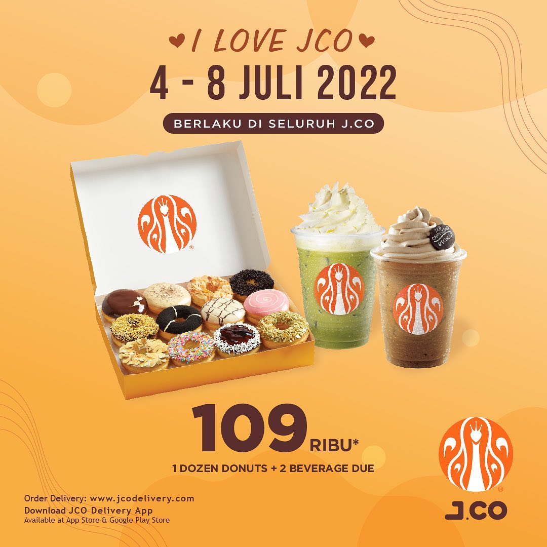 Promo JCO Terbaru - I Love JCo ! Paket 2 Lusin Donuts atau 1 Lusin Donuts + 1 JCOFFEE due+1 JCOOL couple Hanya Rp. 109.000