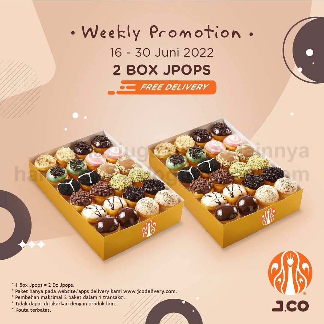 PROMO JCO Weekly Promotion 2 BOX JPOPS hanya Rp 100.00 berlaku tanggal 16-30 Juni 2022