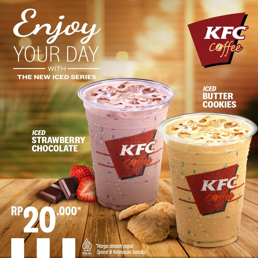 BARU! KFC COFFEE Iced Strawberry Chocolate dan Iced Butter Cookies - harganya mulai dari 20RIBUAN* aja, tersedia mulai tanggal 05 Desember 2022 di seluruh gerai KFC Indonesia
