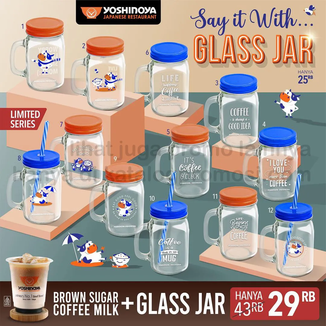 Promo YOSHINOYA BUNDLING Glass Jar + Brown Sugar Coffee Milk cuma Rp 29RIBU
