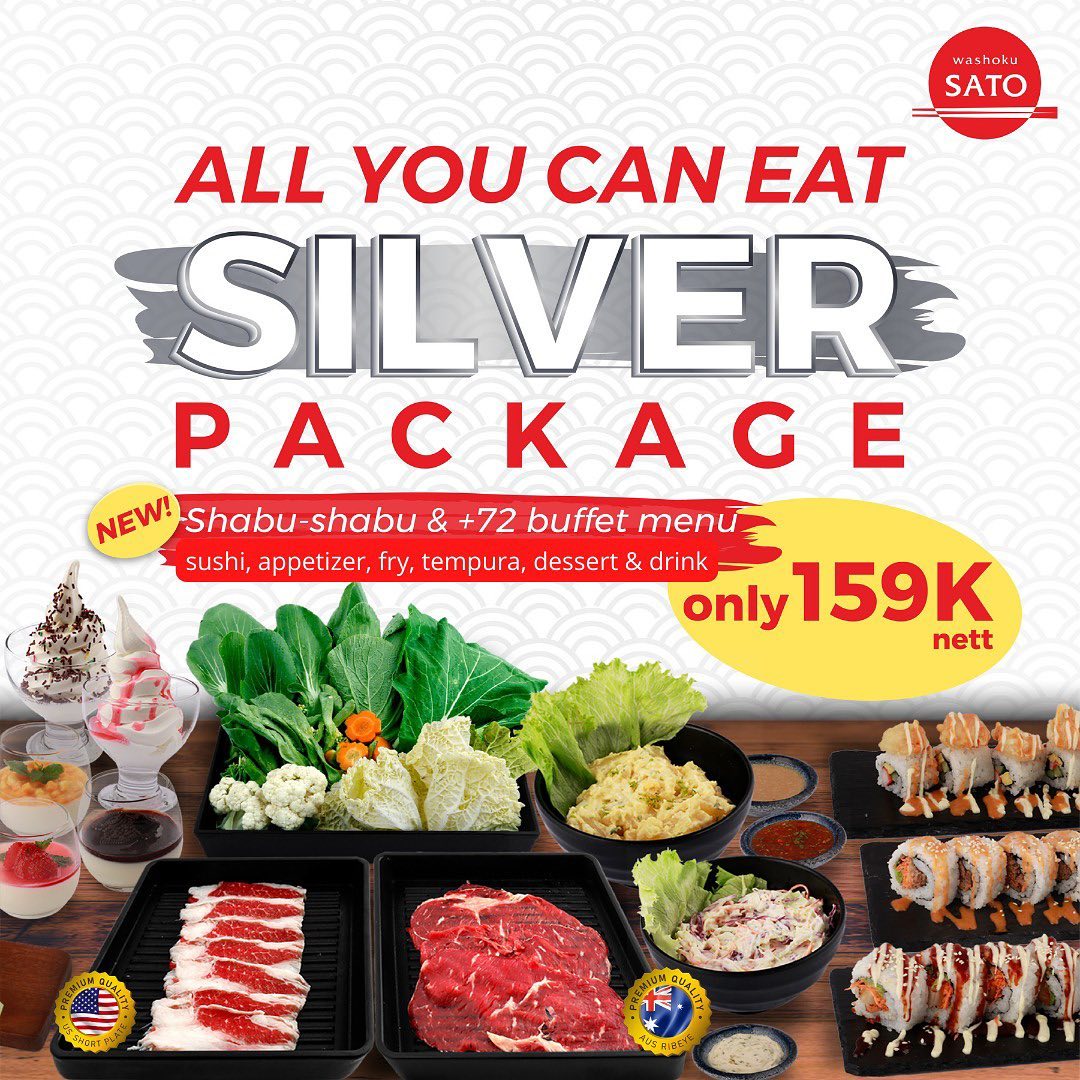 Promo WASHOKUSATO PROMO ALL YOU CAN EAT SUSHI SILVER PACKAGE cuma Rp. 159.000++