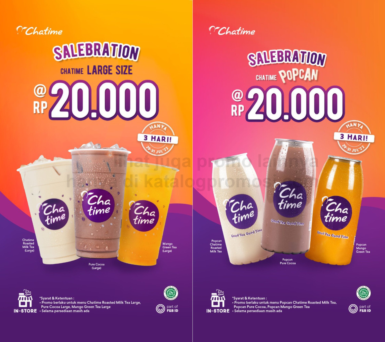 Promo CHATIME SALEBRATION ! Beli Chatime LARGE SIZE / POPCAN cuma Rp. 20.000