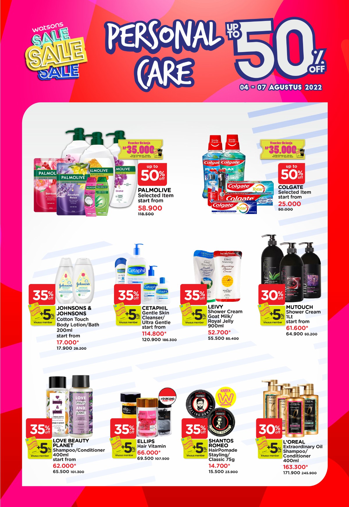 Promo WATSONS WEEKEND SUPER SPESIAL SALE up to 55% off - periode 04-07 Agustus 2022