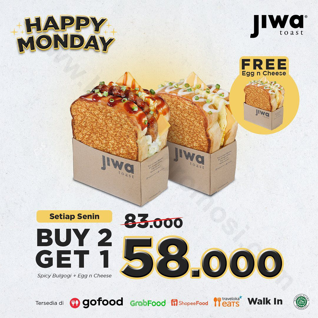 JIWA TOAST Promo Senin Cermat Buy 2 Get 1 Free Hanya Rp 58.000*